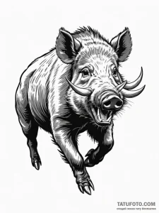 A wild boar with sharp tusks, charging forwar... - эскиз тату (№1752145695_0, 10.07.2025 11:08) — Tatufoto.com