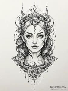 A sci-fi priestess with intricate white tatto... - эскиз тату (№1752146029_0, 10.07.2025 11:13) — Tatufoto.com