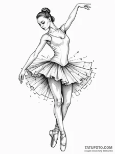 A ballerina figure, her tutu is made of sharp... - эскиз тату (№1752146611_0, 10.07.2025 11:23) — Tatufoto.com