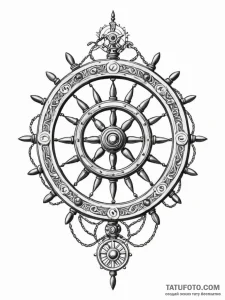 A beautiful, ornate ship's wheel, a symbol of... - эскиз тату (№1752147660_0, 10.07.2025 11:41) — Tatufoto.com