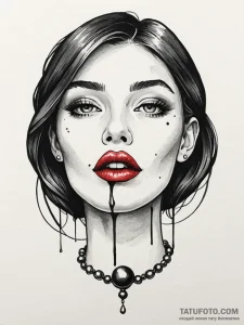 A single, perfect pearl, held between two red... - эскиз тату (№1752147826_0, 10.07.2025 11:43) — Tatufoto.com