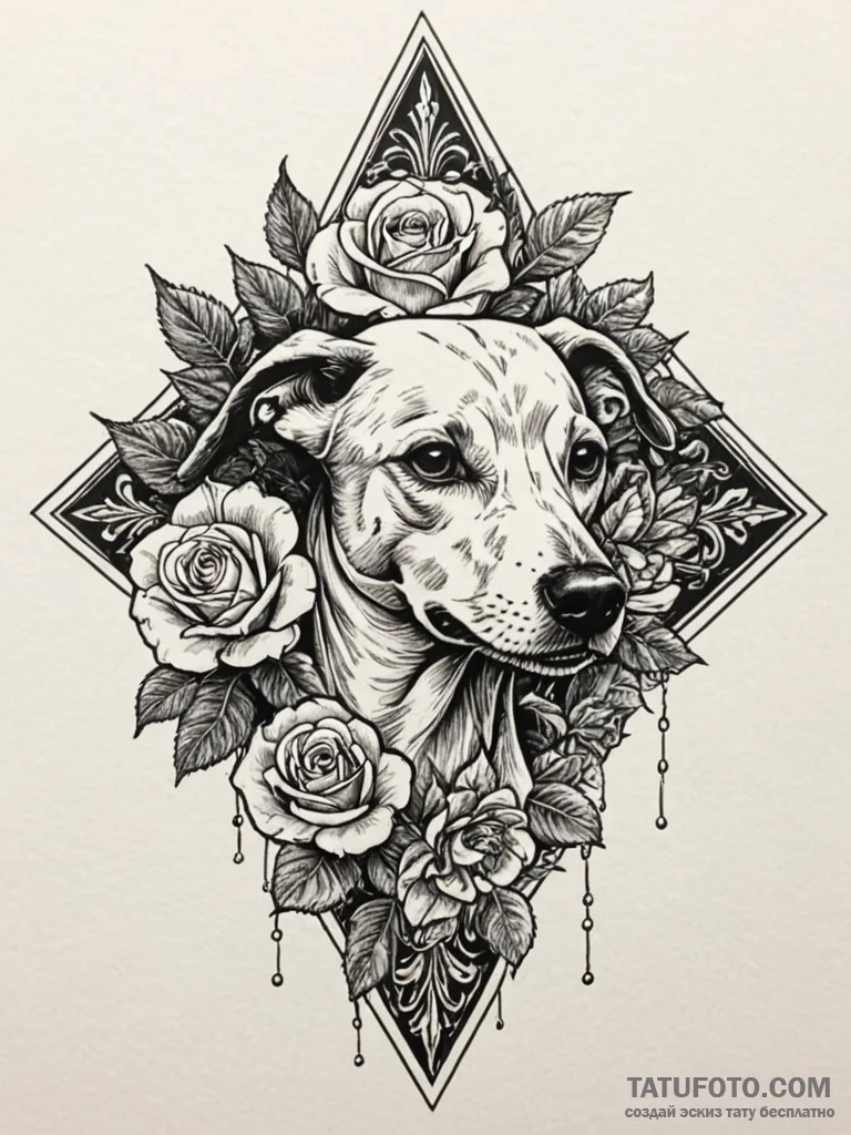 A beautiful, but strong hunting dog, like a g... - эскиз тату (№1752148509_0, 10.07.2025 11:55) — Tatufoto.com