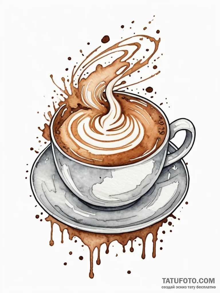 A cup of coffee, with a swirling galaxy of wa... - эскиз тату (№1752148764_0, 10.07.2025 11:59) — Tatufoto.com