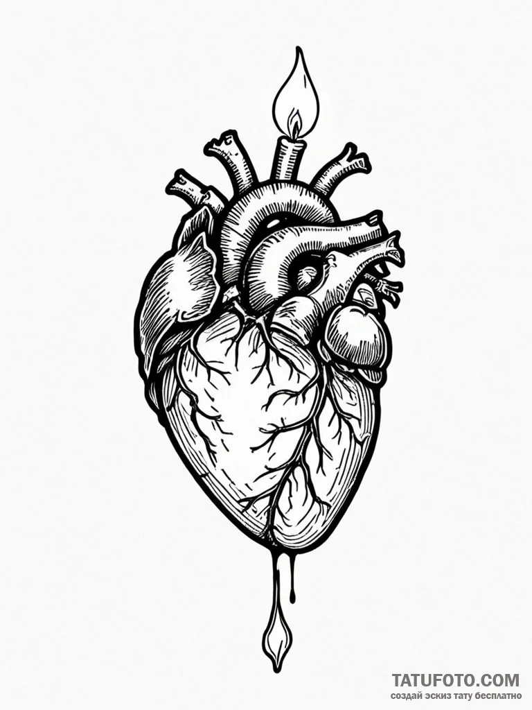 A human heart, with a small, glowing candle i... - эскиз тату (№1752148933_0, 10.07.2025 12:02) — Tatufoto.com