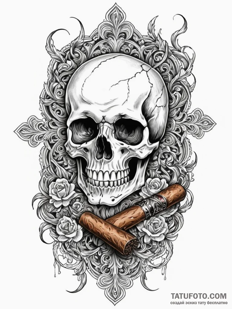 A hand, holding a lit cigar, the smoke forms… — эскиз тату (№1752149018_0, 10.07.2025 12:03) — Tatufoto.com