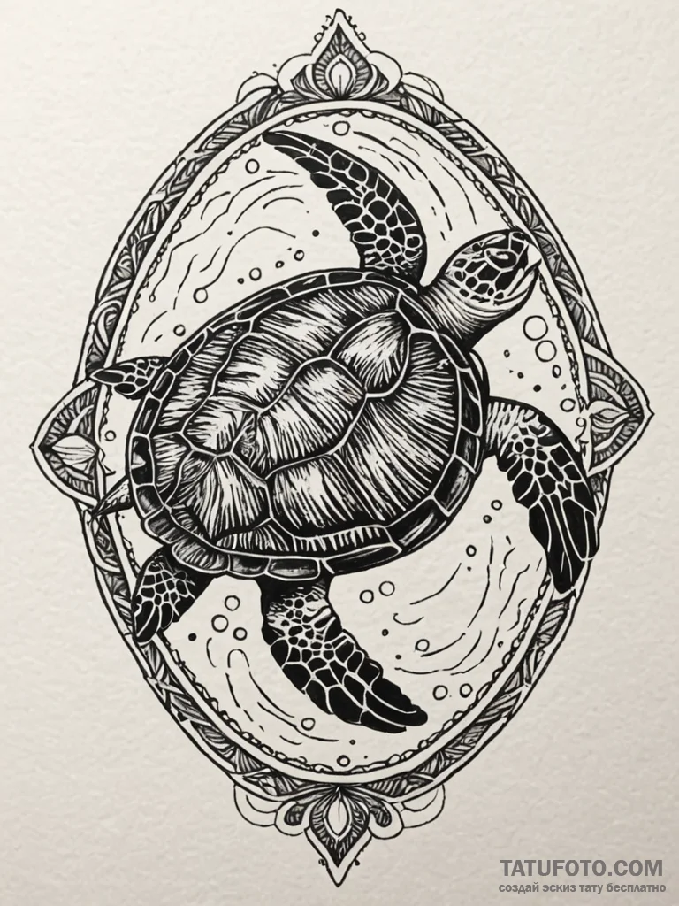 A beautiful, but determined sea turtle, swimm… — эскиз тату (№1752149105_0, 10.07.2025 12:05) — Tatufoto.com