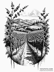 A minimalist drawing of a vineyard, concept a... - эскиз тату (№1752149873_0, 10.07.2025 12:17) — Tatufoto.com
