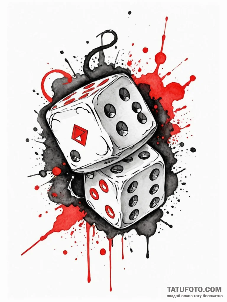 A pair of dice, both showing a one (snake eye... - эскиз тату (№1752150129_0, 10.07.2025 12:22) — Tatufoto.com