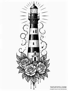 A lighthouse, its beam is a powerful, straigh... - эскиз тату (№1752150306_0, 10.07.2025 12:25) — Tatufoto.com