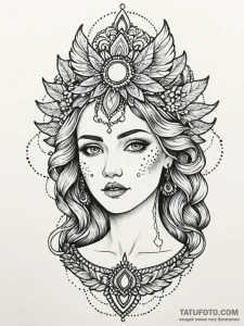 A phrase "goddess of her own world", tattoo f... - эскиз тату (№1752150731_0, 10.07.2025 12:32) — Tatufoto.com