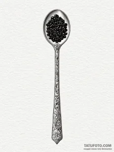 A single, perfect, glistening caviar spoon, t... - эскиз тату (№1752150902_0, 10.07.2025 12:35) — Tatufoto.com