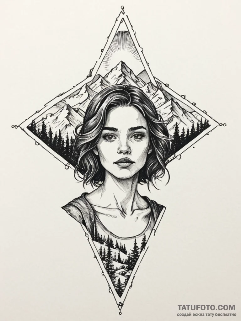 A girl whose body is a landscape of snowy mou… — эскиз тату (№1752150988_0, 10.07.2025 12:36) — Tatufoto.com