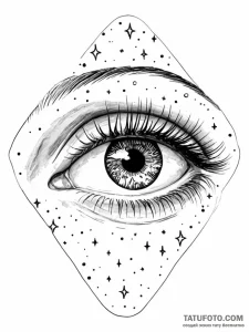 A human eye, reflecting a clear, starry night... - эскиз тату (№1752151074_0, 10.07.2025 12:37) — Tatufoto.com