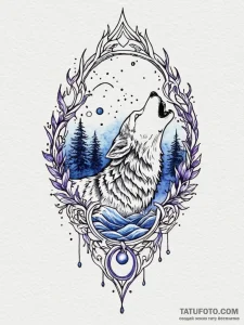 A wolf howling, its howl is a visible wave of... - эскиз тату (№1752151158_0, 10.07.2025 12:39) — Tatufoto.com