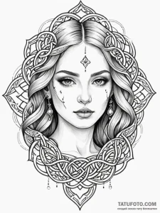 A woman's portrait, her skin is painted with... - эскиз тату (№1752151244_0, 10.07.2025 12:40) — Tatufoto.com