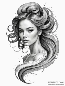 A beautiful woman with her hair made of swirl... - эскиз тату (№1752151928_0, 10.07.2025 12:52) — Tatufoto.com