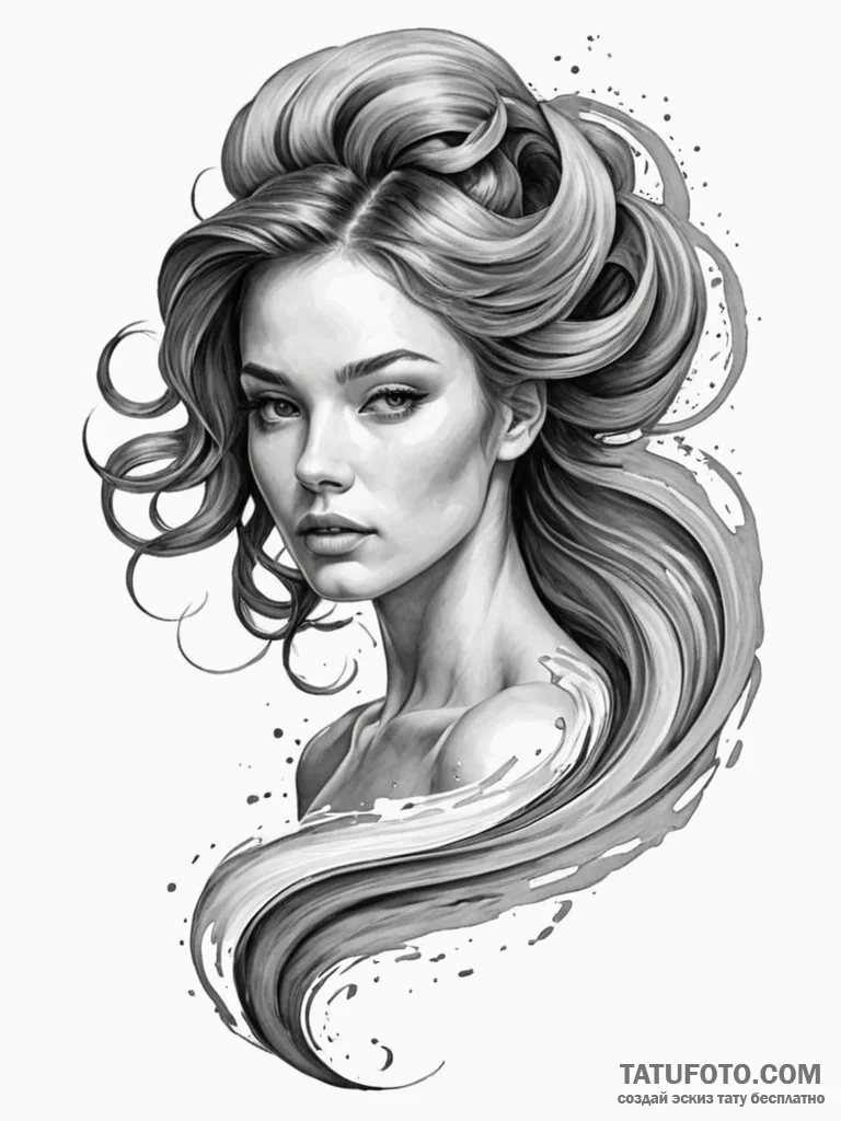 A beautiful woman with her hair made of swirl… — эскиз тату (№1752151928_0, 10.07.2025 12:52) — Tatufoto.com