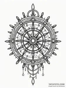 A beautiful, ornate ship's wheel, a symbol of... - эскиз тату (№1752152354_0, 10.07.2025 12:59) — Tatufoto.com