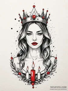 A woman wearing a crown of lit candles, tatto... - эскиз тату (№1752152695_0, 10.07.2025 13:04) — Tatufoto.com