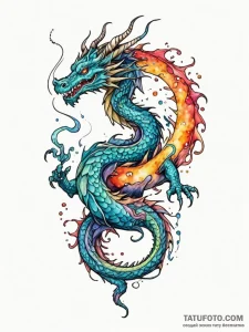 A dragon, its body is ethereal and made of sw... - эскиз тату (№1752153038_0, 10.07.2025 13:10) — Tatufoto.com