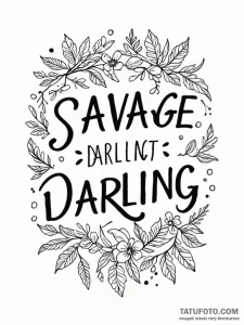 A phrase "savage, darling" in a confident, bo... - эскиз тату (№1752153123_0, 10.07.2025 13:12) — Tatufoto.com