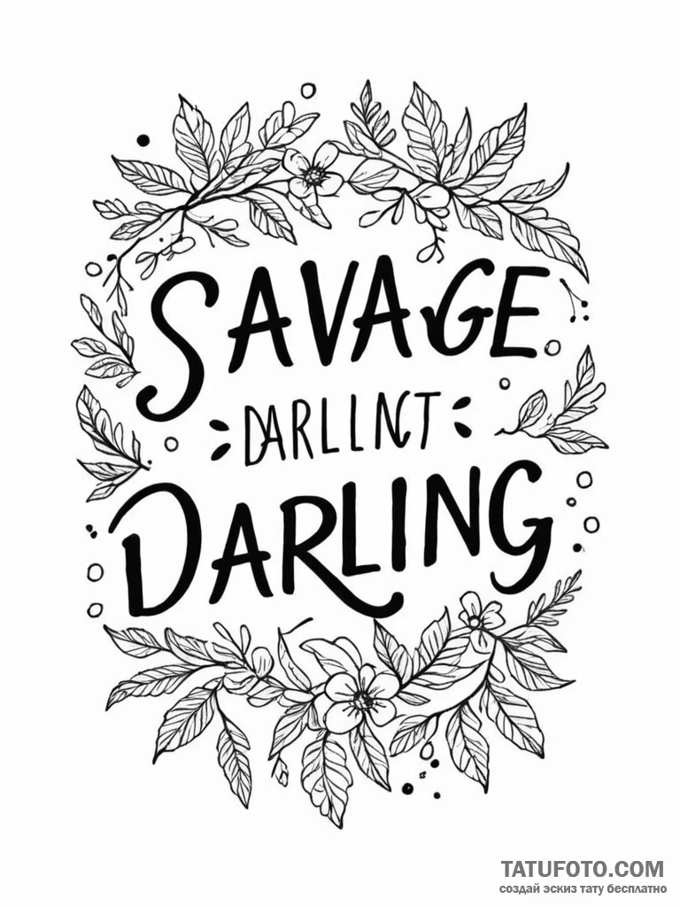 A phrase "savage, darling" in a confident, bo... - эскиз тату (№1752153123_0, 10.07.2025 13:12) — Tatufoto.com