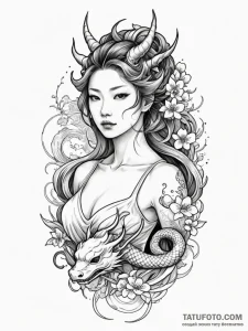 A girl whose body is a beautiful, detailed an... - эскиз тату (№1752153550_0, 10.07.2025 13:19) — Tatufoto.com