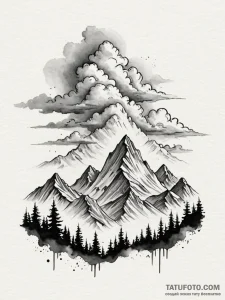 A mountain range, with misty clouds painted i... - эскиз тату (№1752154149_0, 10.07.2025 13:29) — Tatufoto.com