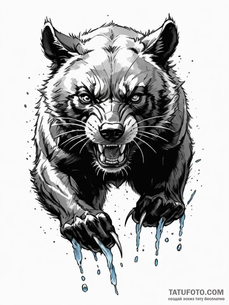 A powerful wolverine, its claws are made of i... - эскиз тату (№1752154829_0, 10.07.2025 13:40) — Tatufoto.com