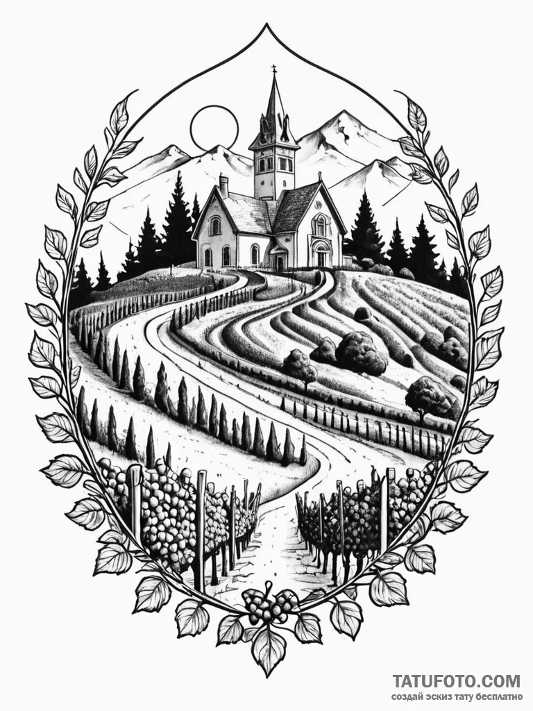 A beautiful, detailed drawing of a family vin... - эскиз тату (№1752155136_0, 10.07.2025 13:45) — Tatufoto.com