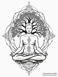 A person, meditating, their body dissolving i... - эскиз тату (№1752155221_0, 10.07.2025 13:47) — Tatufoto.com