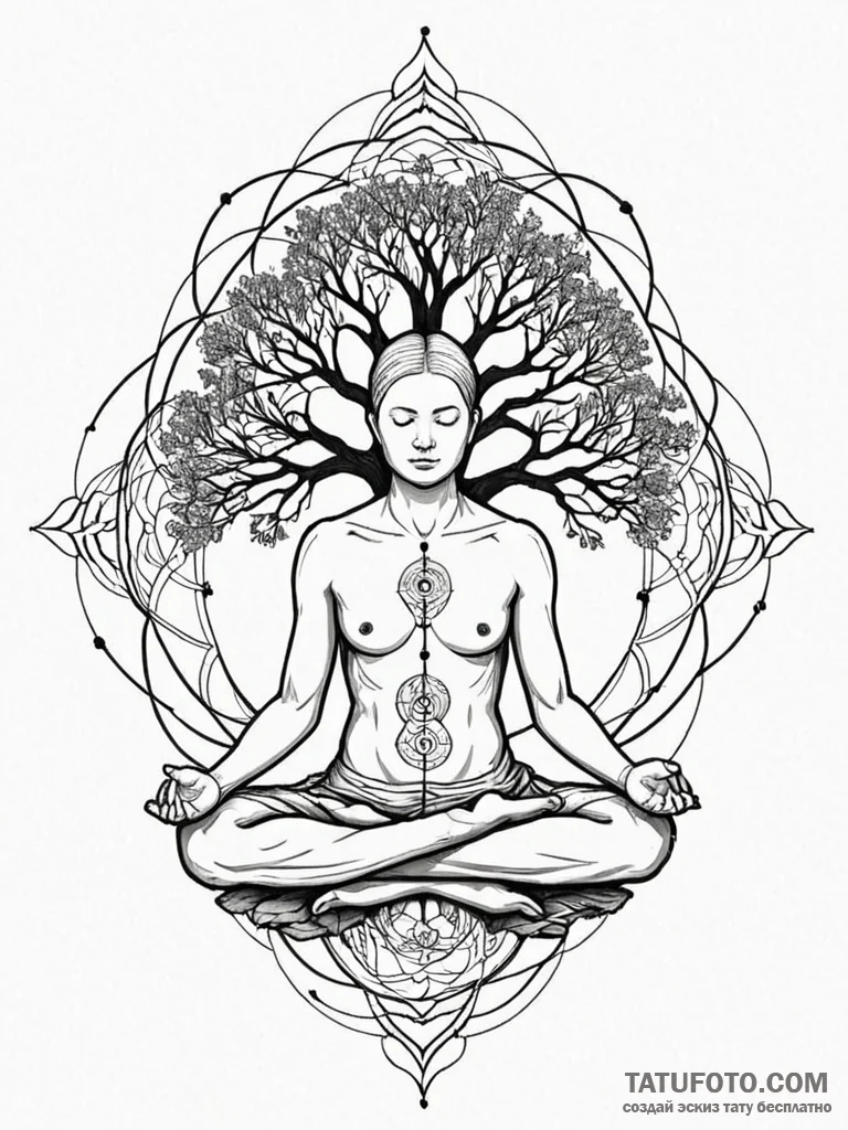A person, meditating, their body dissolving i... - эскиз тату (№1752155221_0, 10.07.2025 13:47) — Tatufoto.com