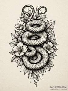 A snake, its body made of beautiful, dark flo... - эскиз тату (№1752155309_0, 10.07.2025 13:48) — Tatufoto.com