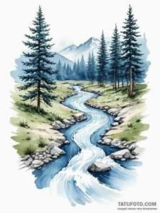 A running river, its water is a transparent b... - эскиз тату (№1752155995_0, 10.07.2025 13:59) — Tatufoto.com