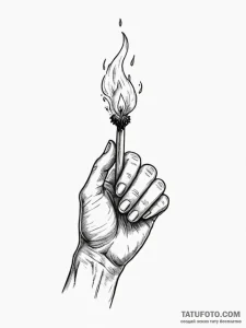 A realistic hand, holding a burning match, th... - эскиз тату (№1752156079_0, 10.07.2025 14:01) — Tatufoto.com