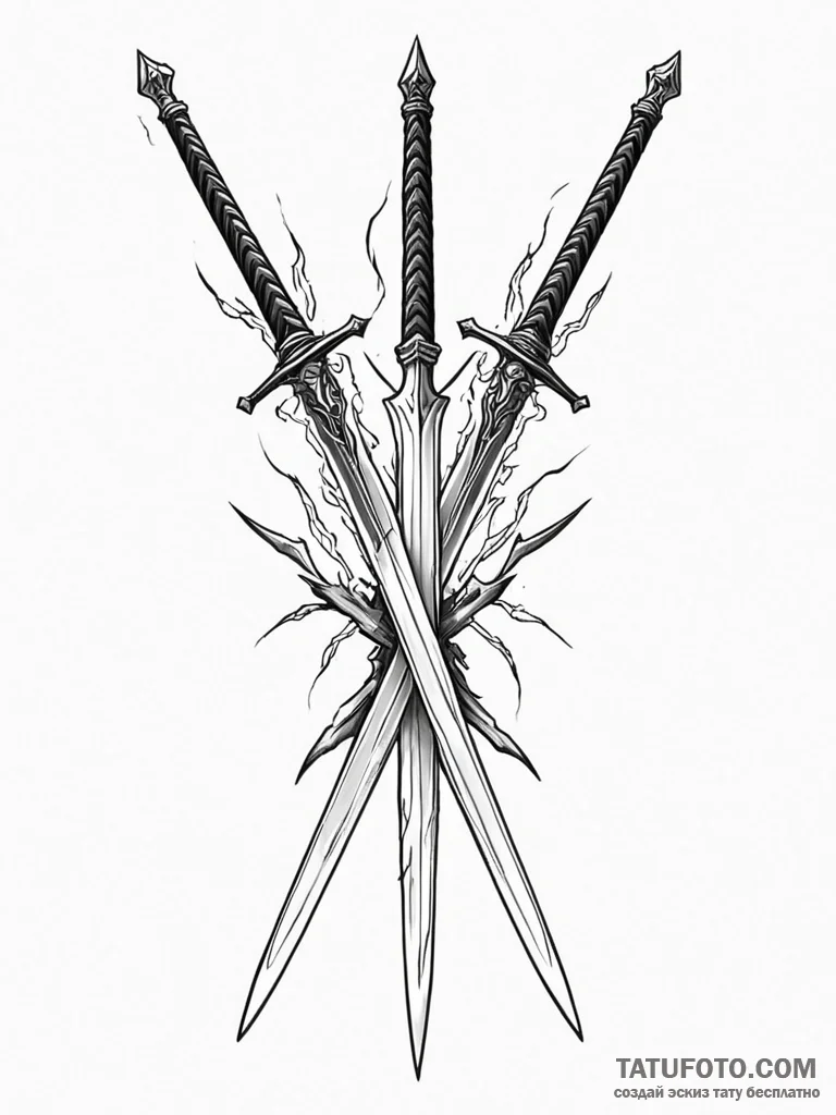 A pair of crossed swords, their blades are ja… — эскиз тату (№1752156253_0, 10.07.2025 14:04) — Tatufoto.com