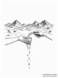 A person, sharing their water in a desert - эскиз тату (№1752156857_0, 10.07.2025 14:14) — Tatufoto.com