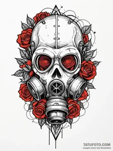 A realistic gas mask, surrounded by abstract,... - эскиз тату (№1752157029_0, 10.07.2025 14:17) — Tatufoto.com