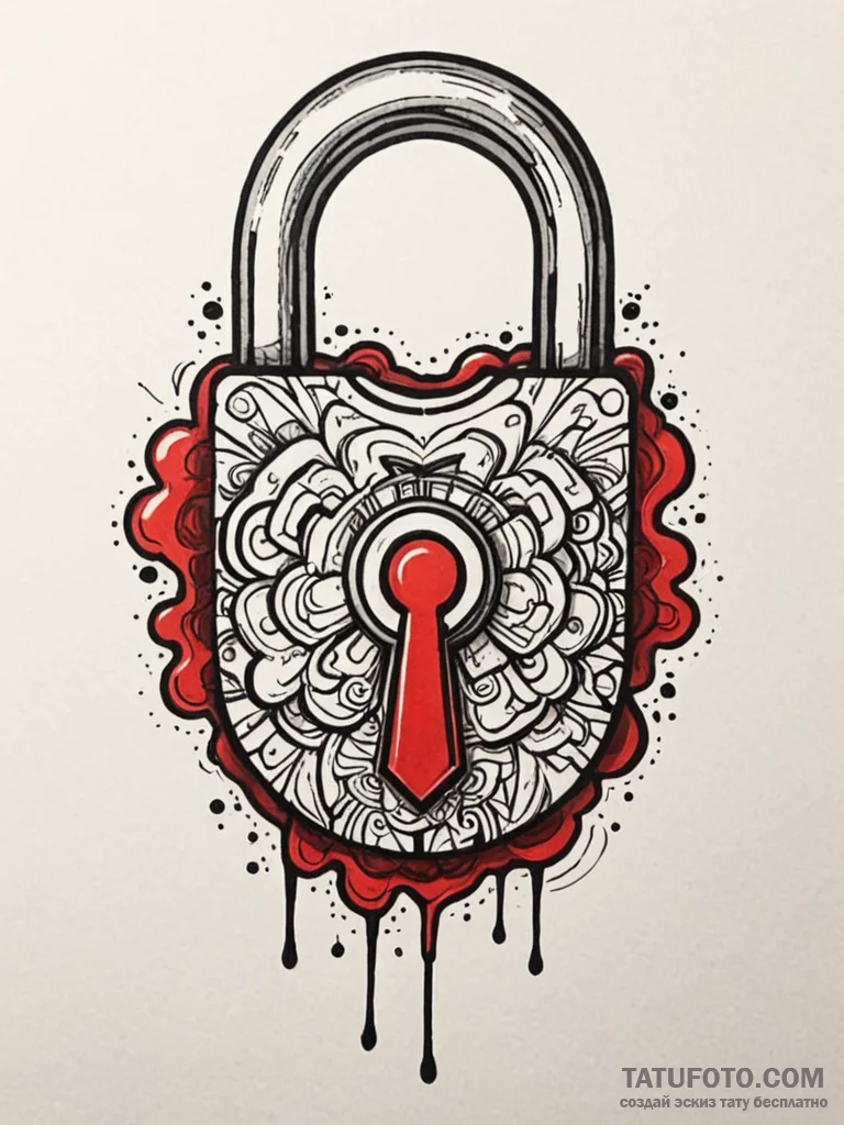 A single, powerful symbol of a key and a lock… — эскиз тату (№1752157290_0, 10.07.2025 14:21) — Tatufoto.com