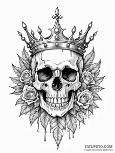 A skull wearing a crown of bullets, ink illus... - эскиз тату (№1752157636_0, 10.07.2025 14:27) — Tatufoto.com