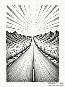 A single, straight road, disappearing into th... - эскиз тату (№1752157896_0, 10.07.2025 14:31) — Tatufoto.com