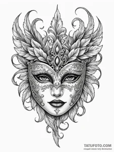 A beautiful, ornate masquerade ball mask, tat... - эскиз тату (№1752157984_0, 10.07.2025 14:33) — Tatufoto.com