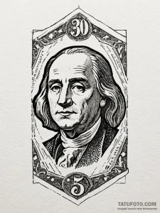 A crumpled dollar bill, tattoo drawing outlin... - эскиз тату (№1752158242_0, 10.07.2025 14:37) — Tatufoto.com