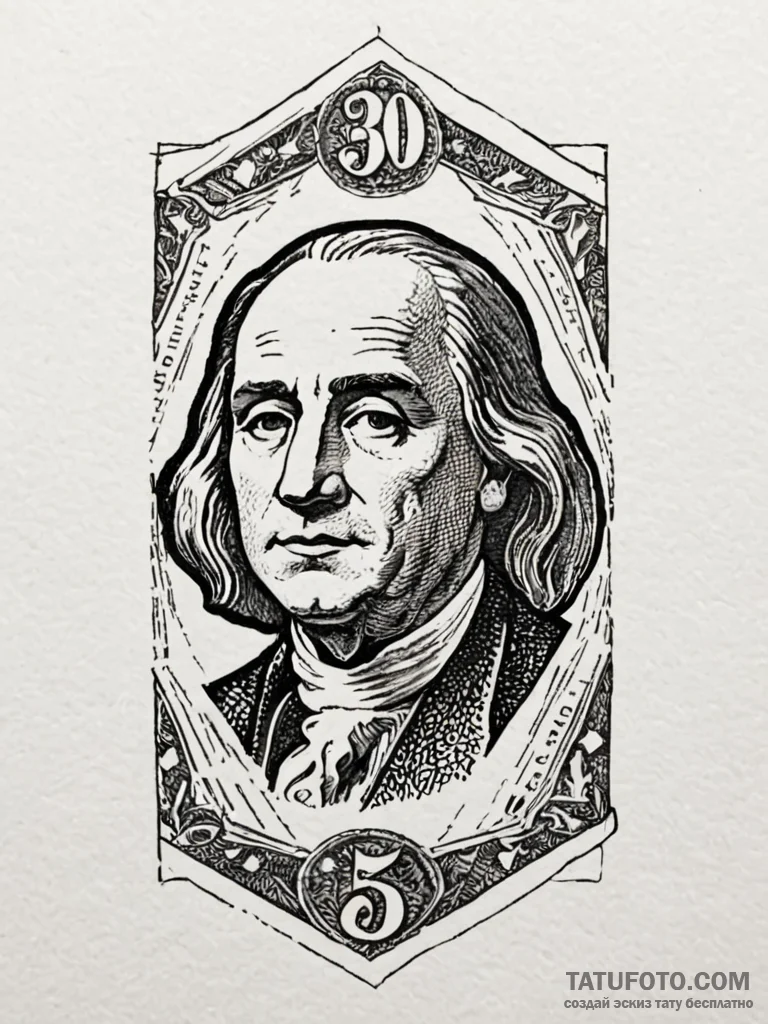 A crumpled dollar bill, tattoo drawing outlin... - эскиз тату (№1752158242_0, 10.07.2025 14:37) — Tatufoto.com