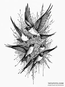 A powerful migratory flock of swallows, a har... - эскиз тату (№1752158414_0, 10.07.2025 14:40) — Tatufoto.com
