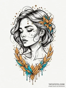 A woman whose tears are gold leaf flakes, tat... - эскиз тату (№1752158588_0, 10.07.2025 14:43) — Tatufoto.com