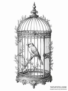 A beautiful, ornate birdcage, its door is wid... - эскиз тату (№1752158844_0, 10.07.2025 14:47) — Tatufoto.com
