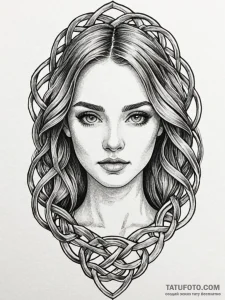 A woman's portrait, her skin is painted with... - эскиз тату (№1752159359_0, 10.07.2025 14:55) — Tatufoto.com