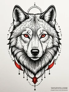 A powerful pack leader wolf, its gaze is conf... - эскиз тату (№1752160300_0, 10.07.2025 15:11) — Tatufoto.com