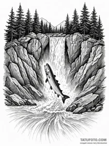 A powerful migratory salmon, leaping up a wat... - эскиз тату (№1752160892_0, 10.07.2025 15:21) — Tatufoto.com